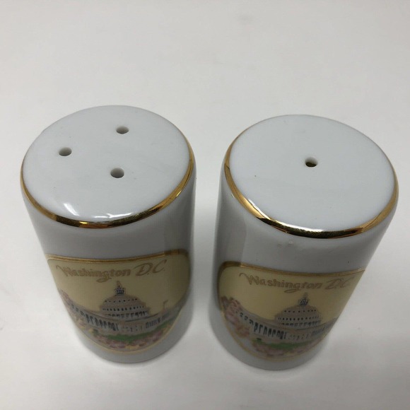 Washington DC Salt and Pepper Shaker Set Gold Trim 3"  Souvenir Made in Japan - Picture 5 of 8